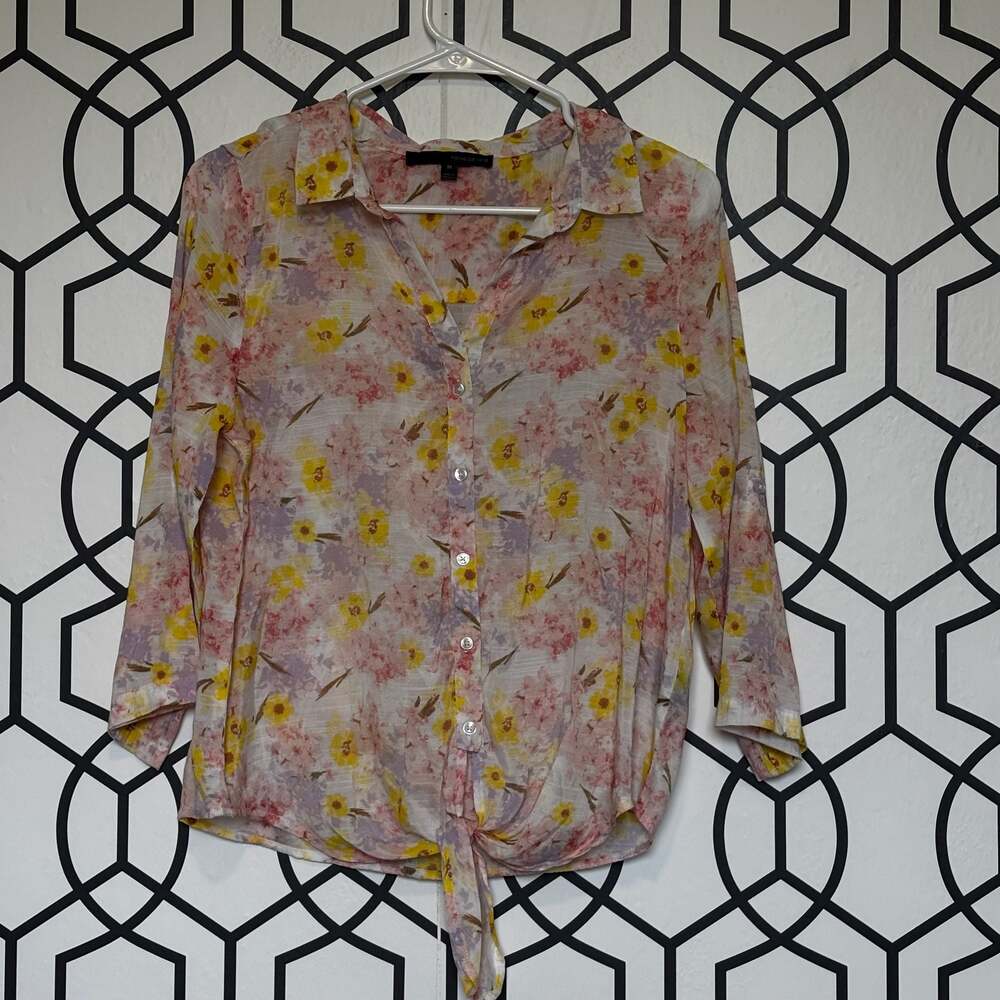 Harve Benard Floral Tie-Front Button-Down Shirt Size M